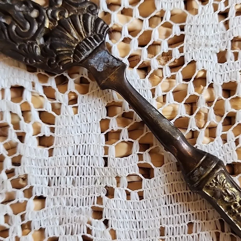 Vintage Ornate Weighted Brass Fish Serving Knife Ren Fest
